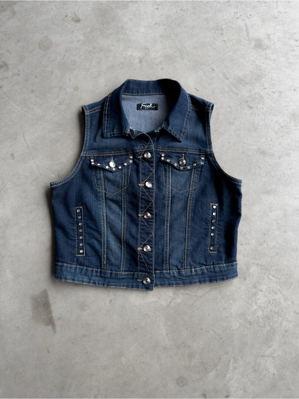 Vtg Denim Vest Top Coastal Studded Y2k 90s Cowgirl Western Americana